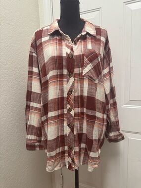 Maurices Rust and Cream Plaid Button-Down Shirt
